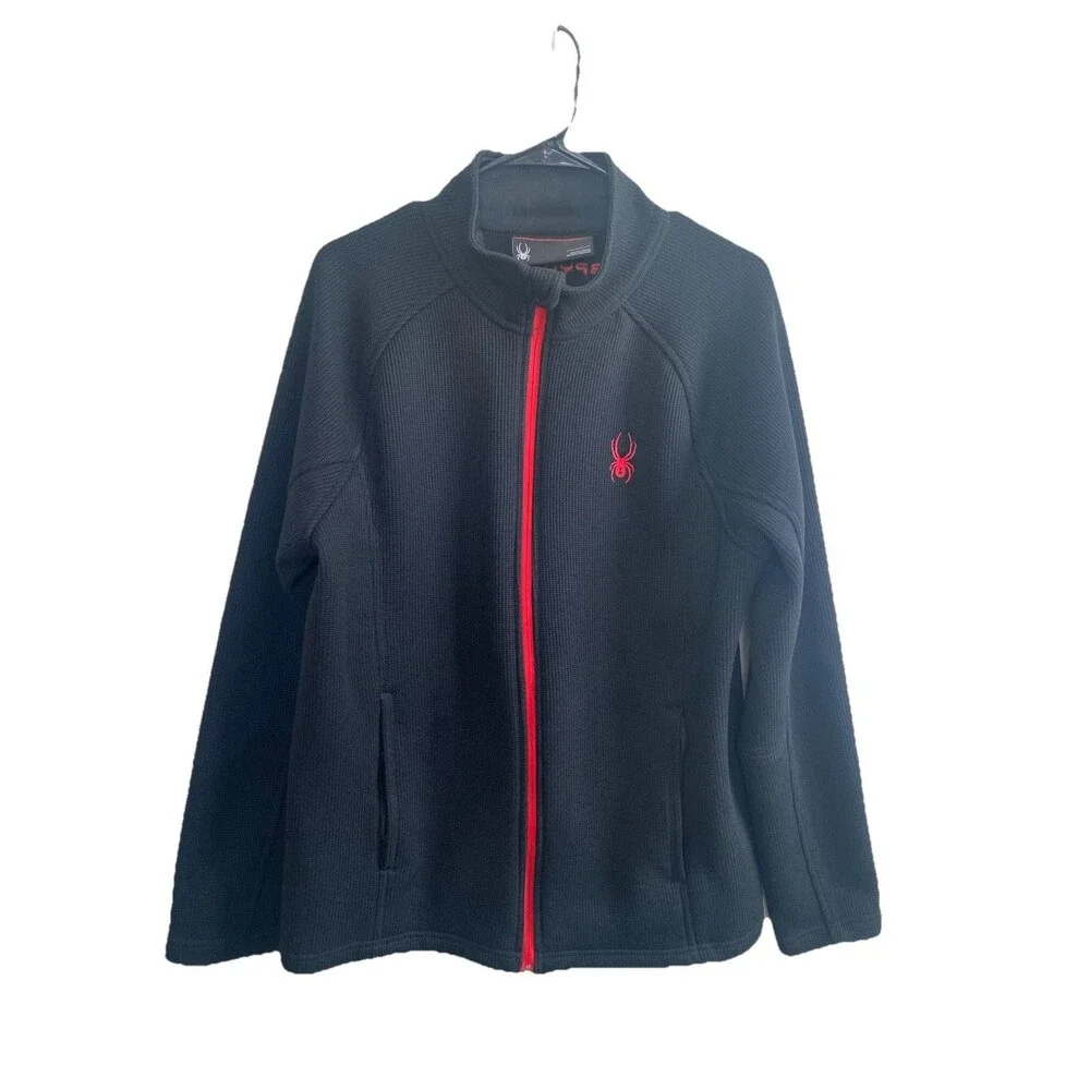 Spyder Stryke Mid Weight Knit Full Zip Jacket Black Red Size Large